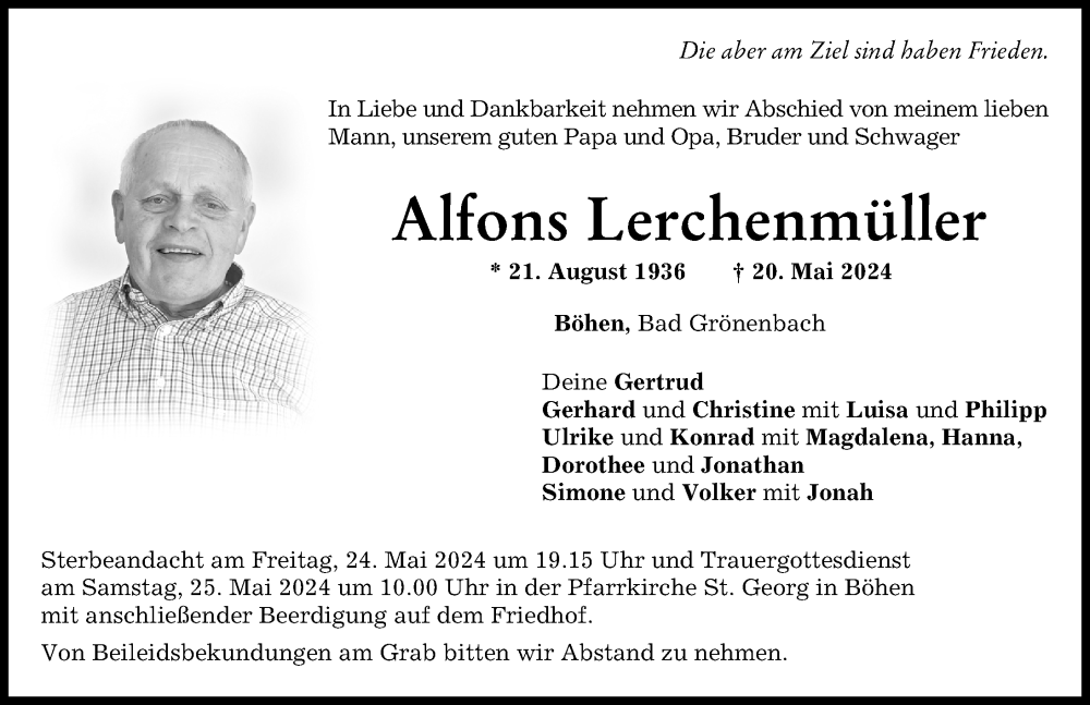 Traueranzeige von Alfons Lerchenmüller von Memminger Zeitung