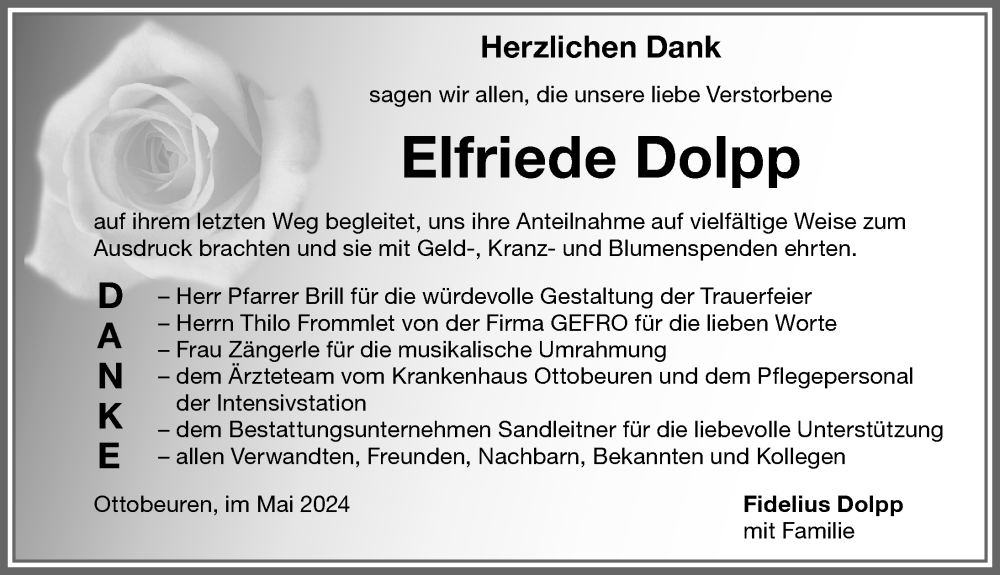 Traueranzeige von Elfriede Dolpp von Memminger Zeitung