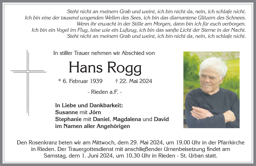 Traueranzeige von Hans Rogg von Allgäuer Zeitung, Füssen