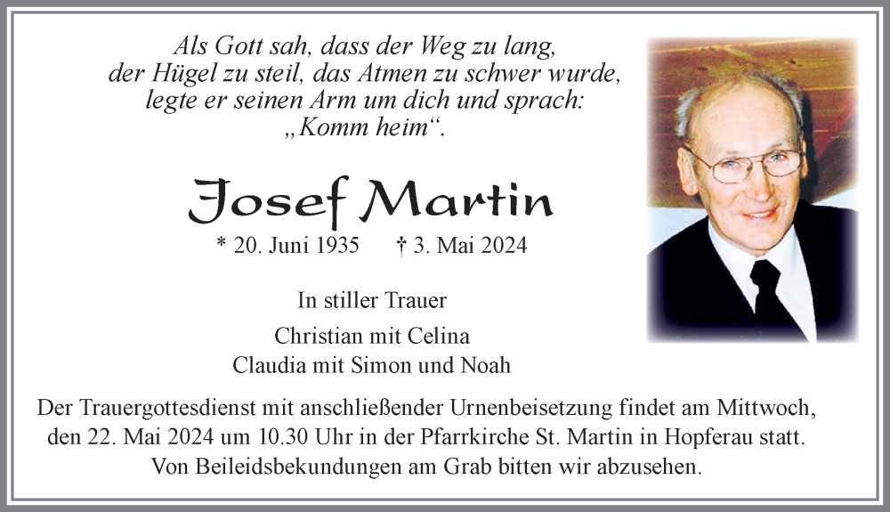 Traueranzeige von Josef Martin von Allgäuer Zeitung, Füssen