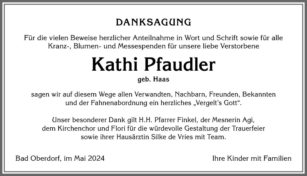 Traueranzeige von Kathi Pfaudler von Allgäuer Anzeigeblatt