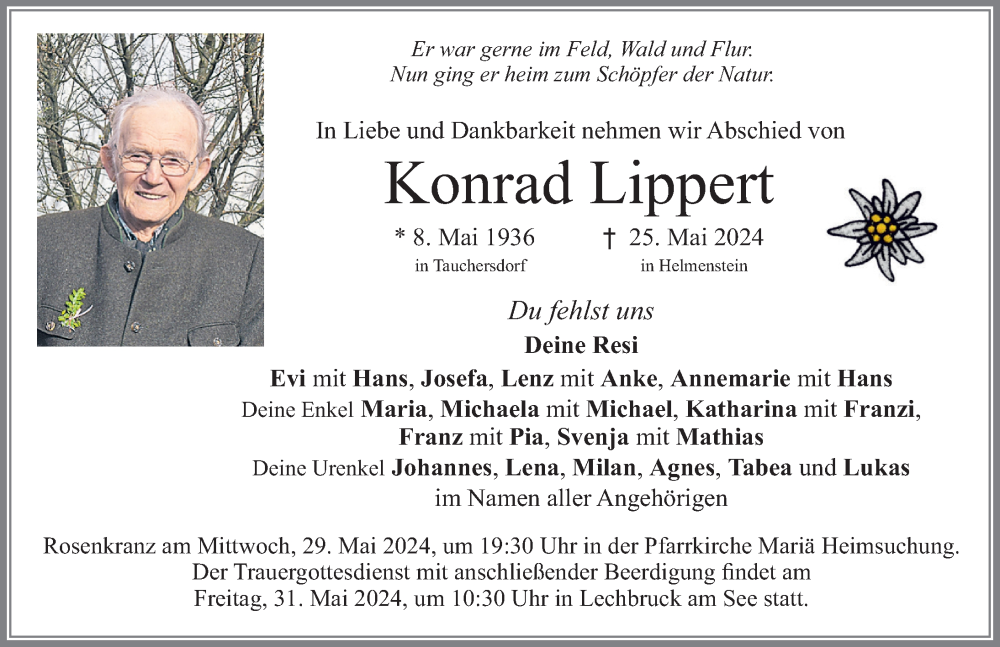 Traueranzeige von Konrad Lippert von Allgäuer Zeitung, Füssen