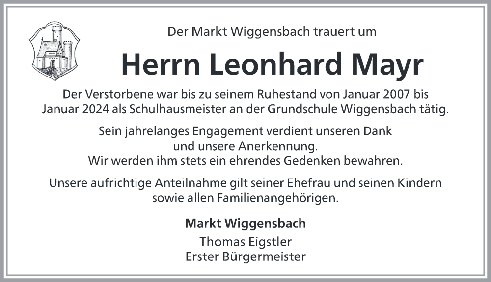 Traueranzeige von Leonhard Mayr von Allgäuer Zeitung,Kempten