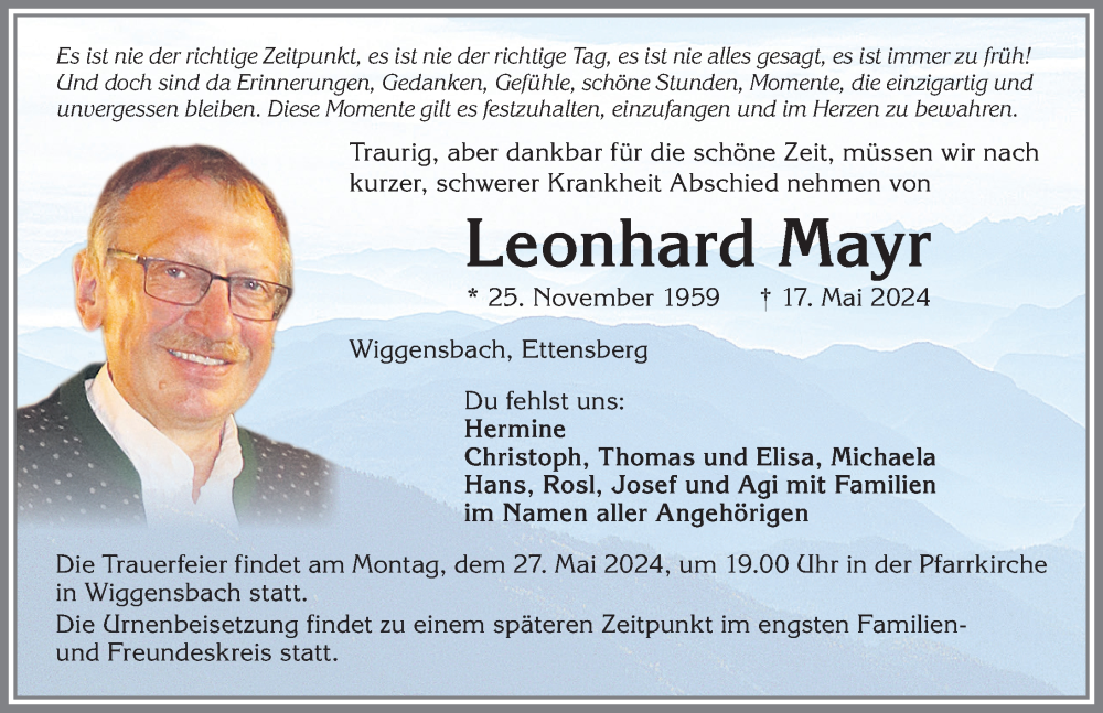 Traueranzeige von Leonhard Mayr von Allgäuer Zeitung,Kempten