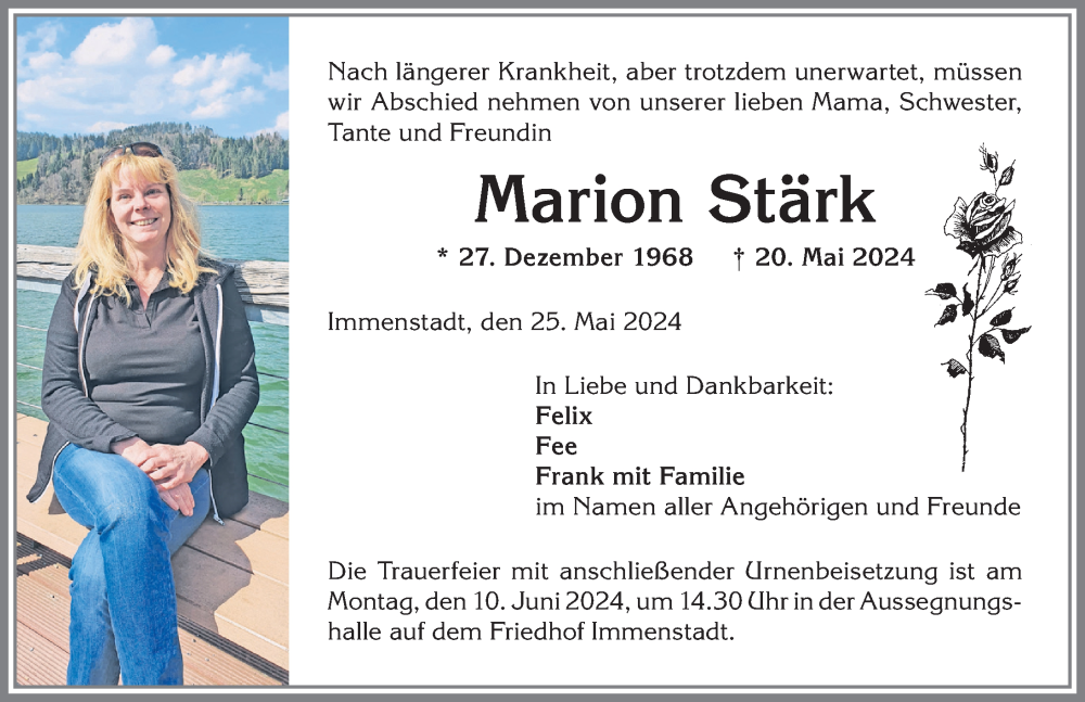 Traueranzeige von Marion Stärk von Allgäuer Anzeigeblatt