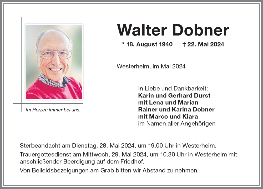 Traueranzeige von Walter Dobner von Memminger Zeitung