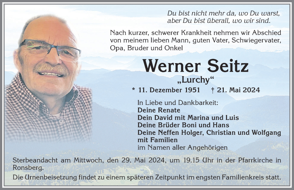 Traueranzeige von Werner Seitz von Allgäuer Zeitung, Marktoberdorf