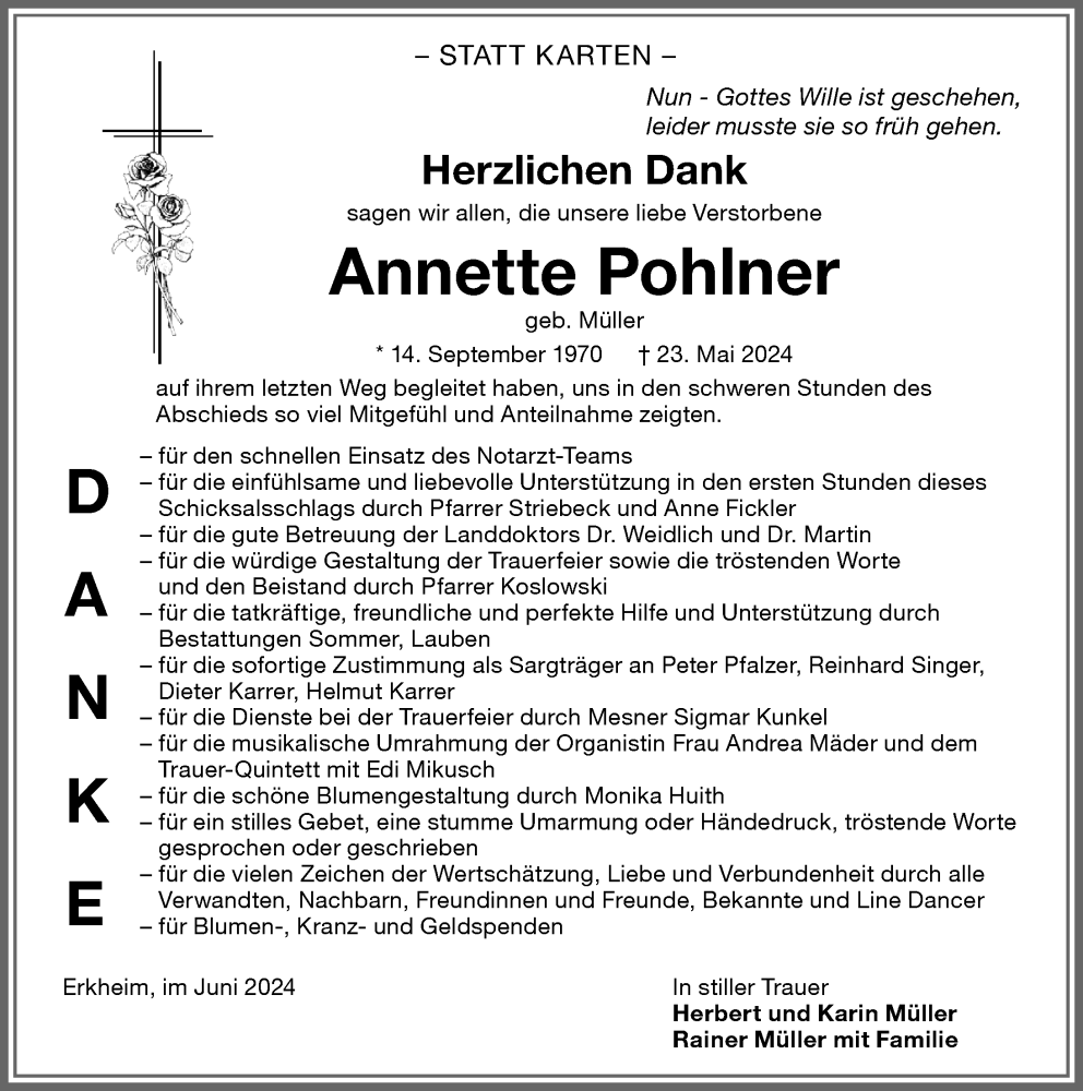 Traueranzeige von Annette Pohlner von Memminger Zeitung