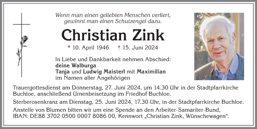 Traueranzeige von Christian Zink von Allgäuer Zeitung, Kaufbeuren/Buchloe