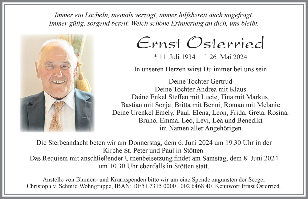 Traueranzeige von Ernst Osterried von Allgäuer Zeitung, Marktoberdorf