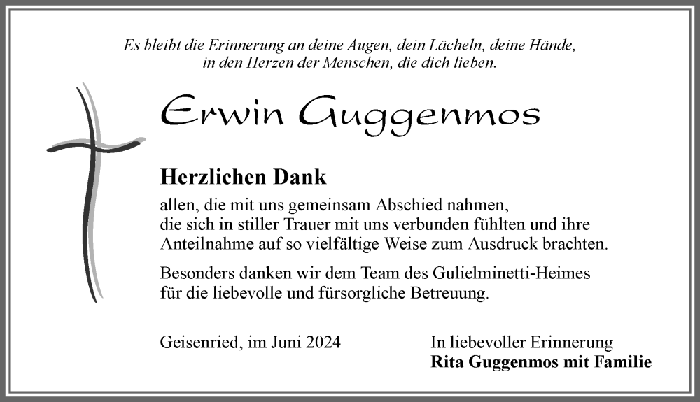 Traueranzeige von Erwin Guggenmos von Allgäuer Zeitung, Marktoberdorf