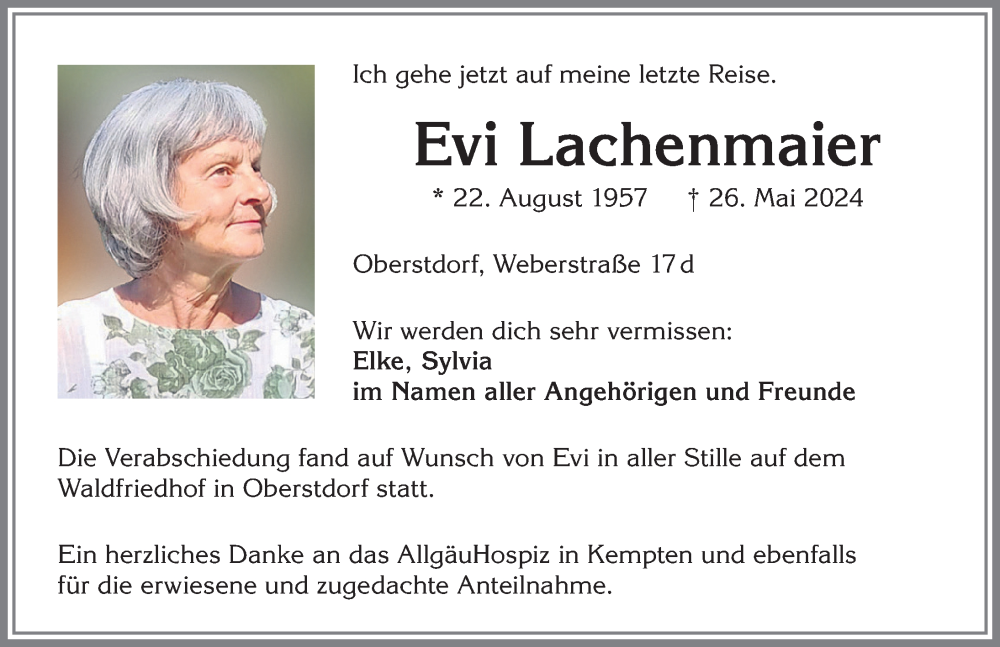 Traueranzeige von Evi Lachenmaier von Allgäuer Anzeigeblatt