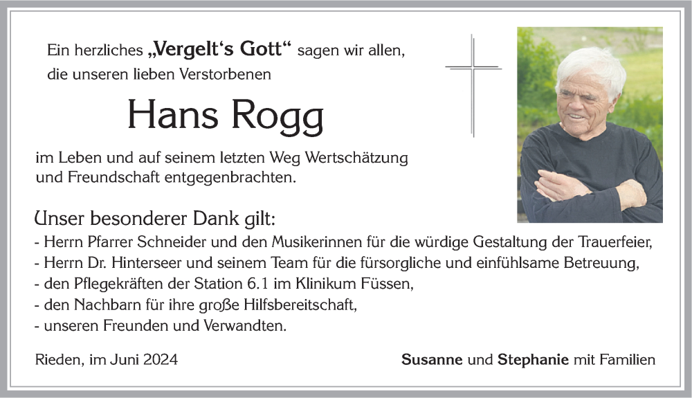 Traueranzeige von Hans Rogg von Allgäuer Zeitung, Füssen