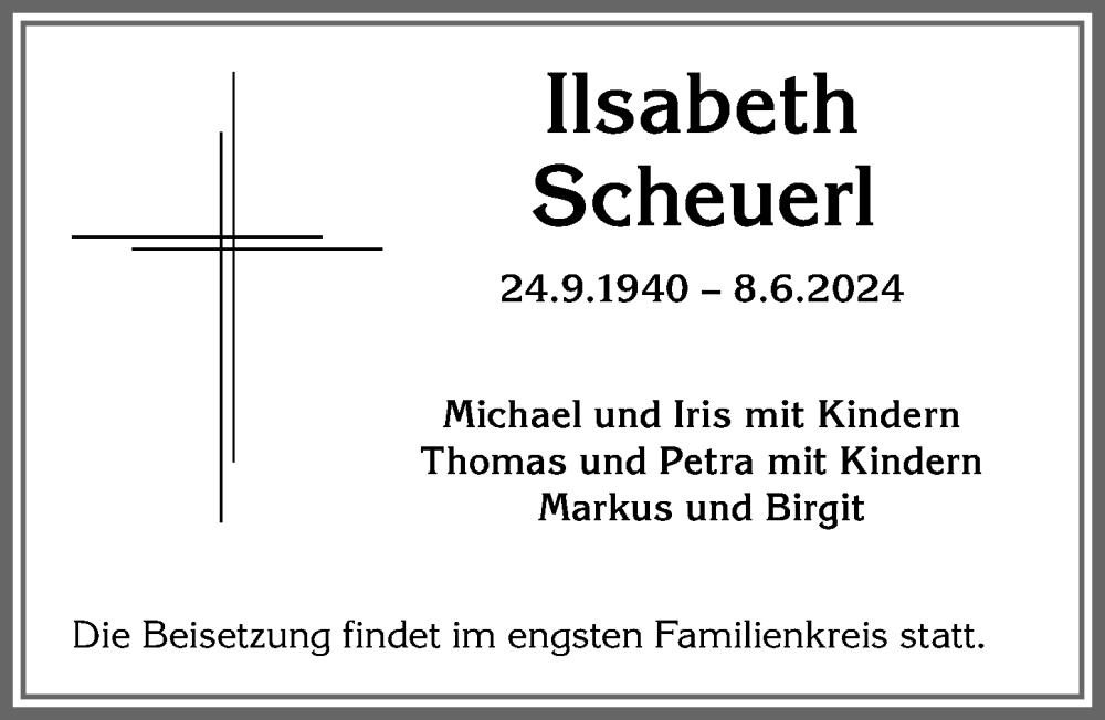 Traueranzeige von Ilsabeth Scheuerl von Allgäuer Anzeigeblatt