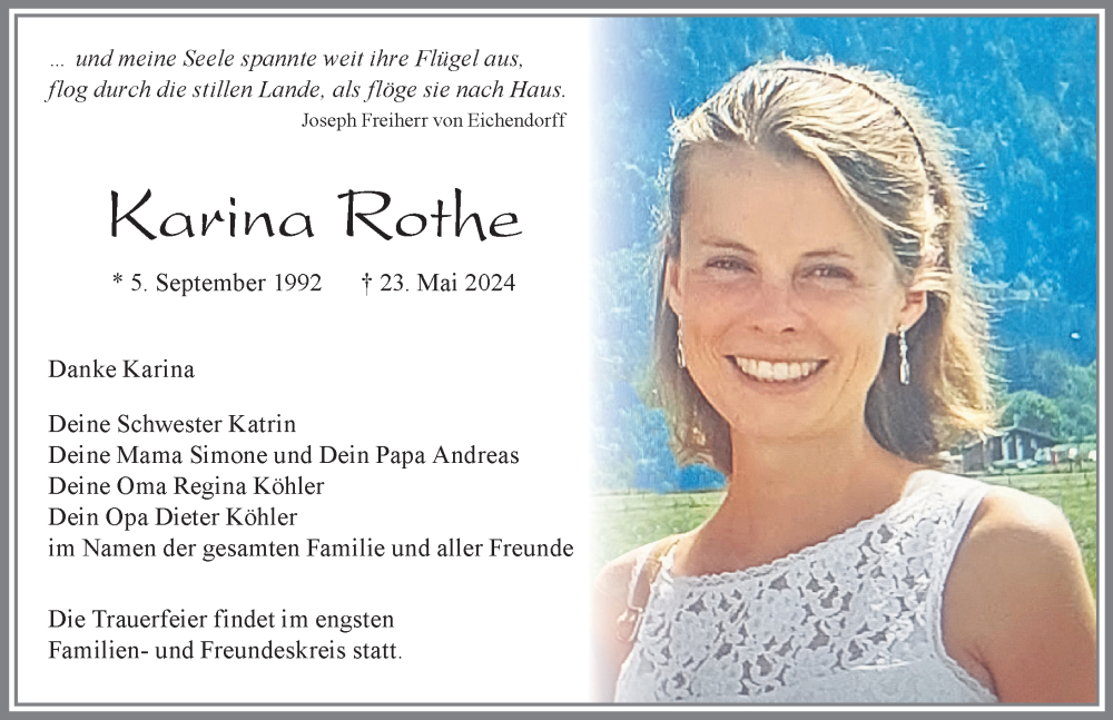 Traueranzeige von Karina Rothe von Allgäuer Zeitung, Füssen