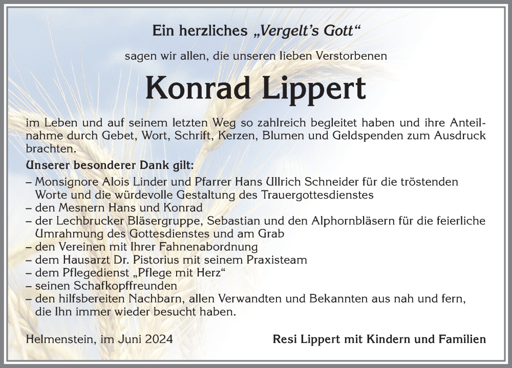 Traueranzeige von Konrad Lippert von Allgäuer Zeitung, Füssen