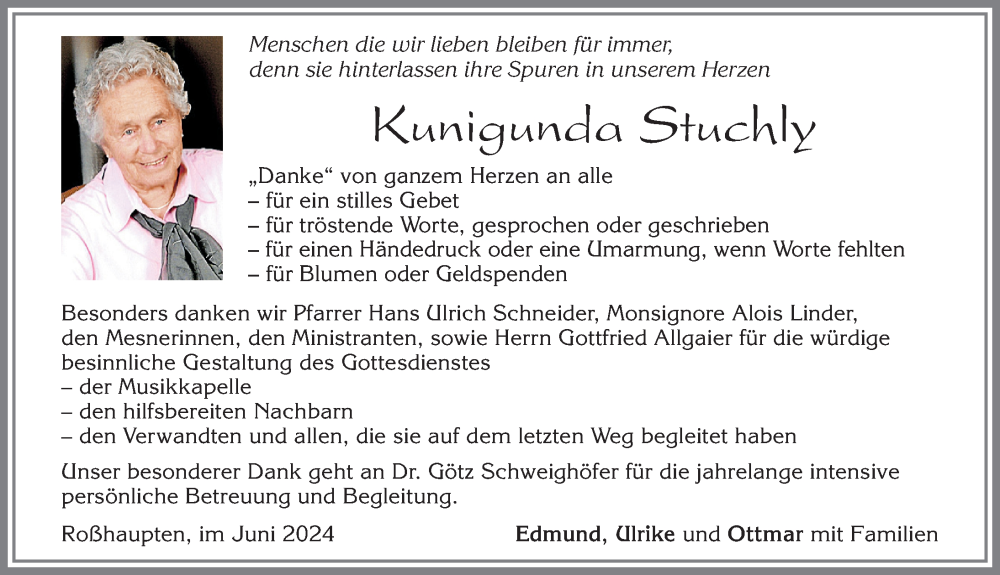 Traueranzeige von Kunigunda Stuchly von Allgäuer Zeitung, Füssen