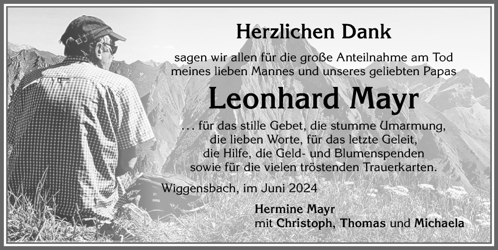 Traueranzeige von Leonhard Mayr von Allgäuer Zeitung,Kempten