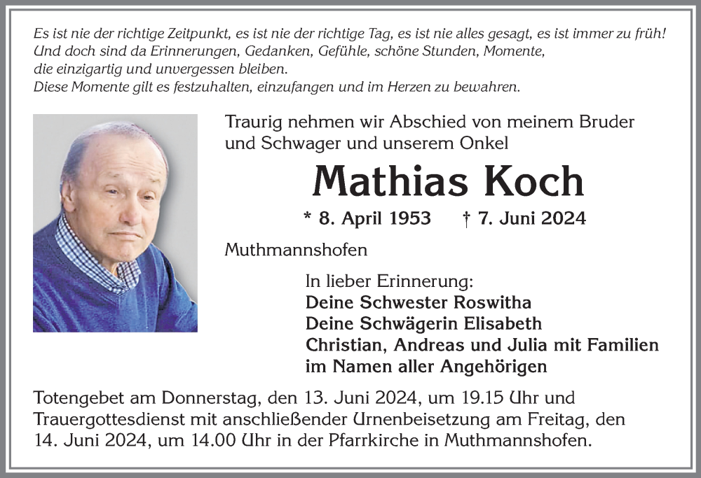 Traueranzeige von Mathias Koch von Allgäuer Zeitung,Kempten