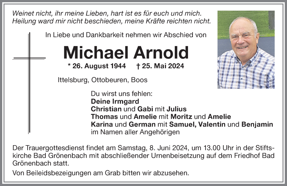 Traueranzeige von Michael Arnold von Memminger Zeitung