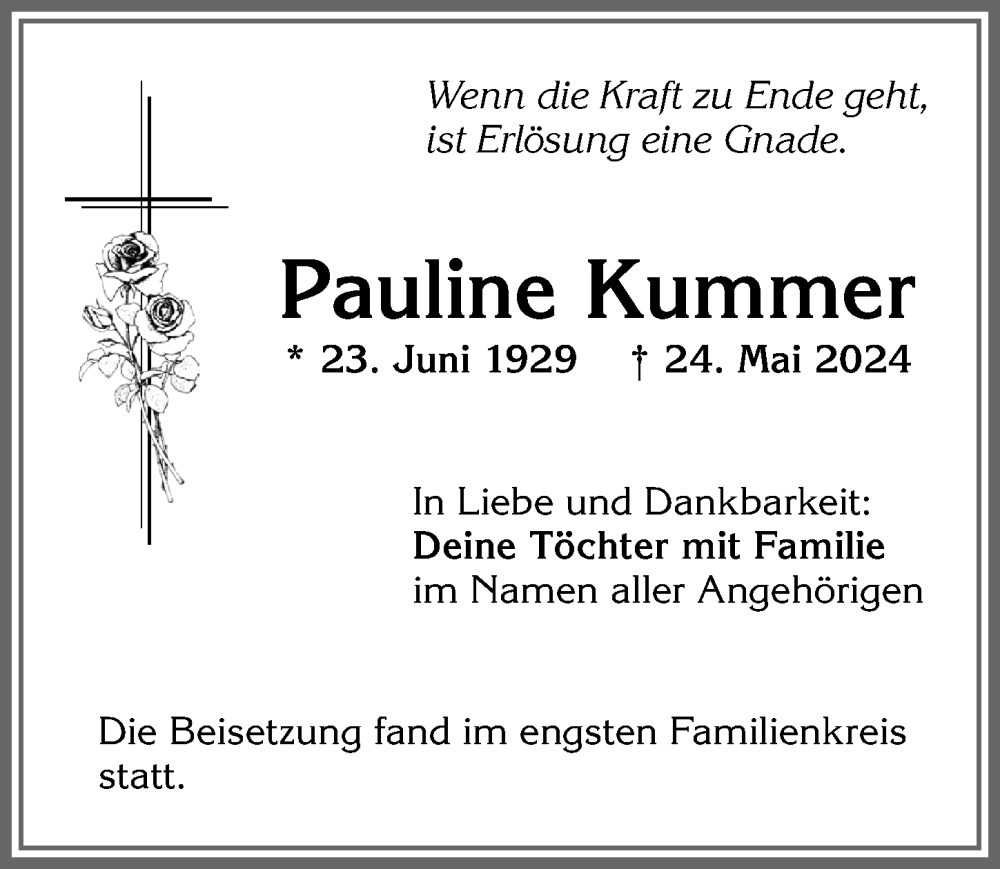 Traueranzeige von Pauline Kummer von Allgäuer Zeitung,Kempten