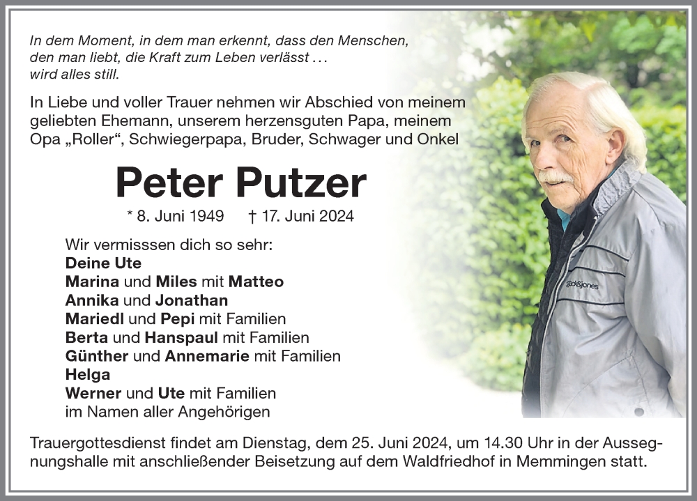 Traueranzeige von Peter Putzer von Memminger Zeitung