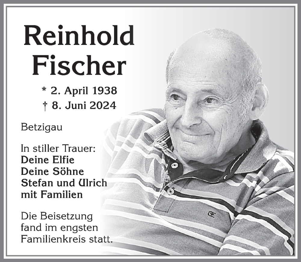 Traueranzeige von Reinhold Fischer von Allgäuer Zeitung,Kempten