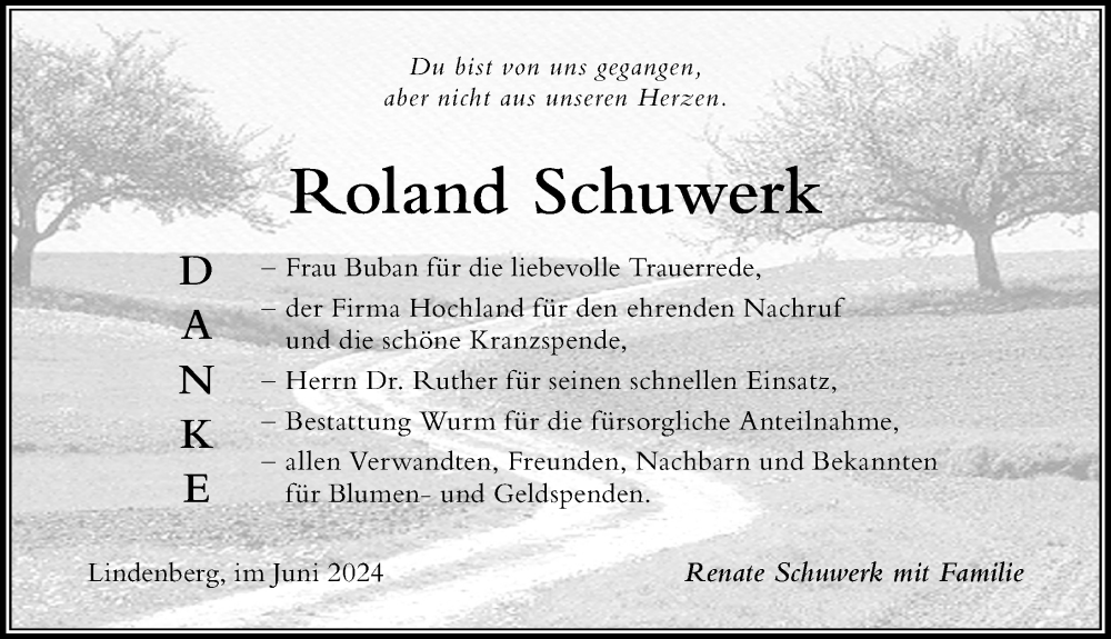 Traueranzeige von Roland Schuwerk von Der Westallgäuer