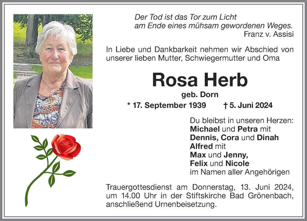 Traueranzeige von Rosa Herb von Memminger Zeitung