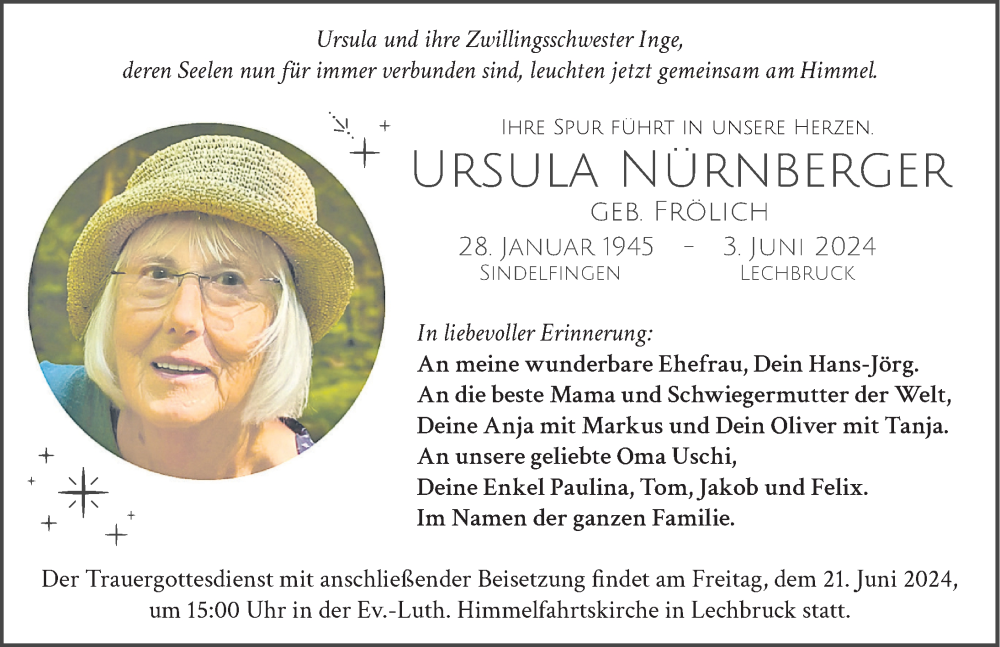 Traueranzeige von Ursula Nürnberger von Allgäuer Zeitung, Füssen