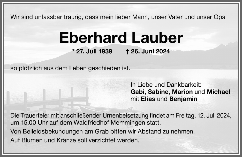 Traueranzeige von Eberhard Lauber von Memminger Zeitung