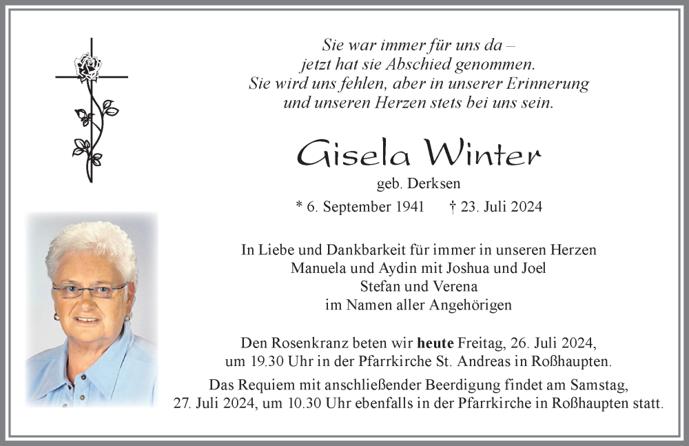 Traueranzeige von Gisela Winter von Allgäuer Zeitung, Füssen