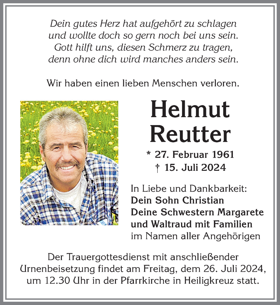 Traueranzeige von Helmut Reutter von Allgäuer Zeitung,Kempten