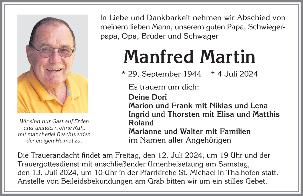 Traueranzeige von Manfred Martin von Allgäuer Zeitung, Marktoberdorf