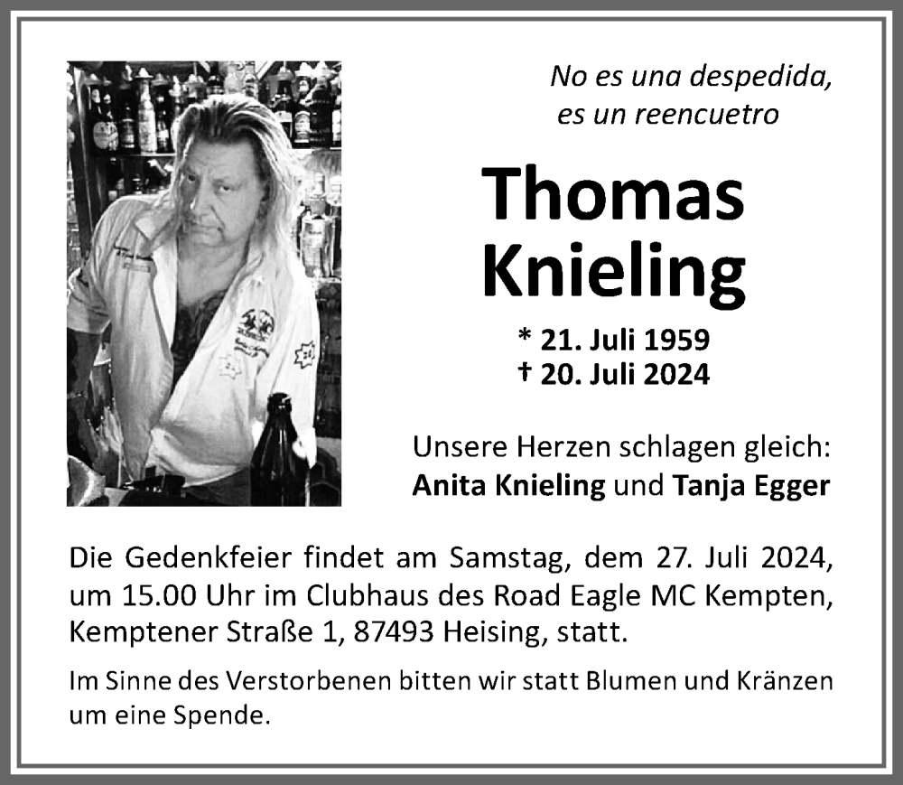 Traueranzeige von Thomas Knieling von Allgäuer Zeitung,Kempten