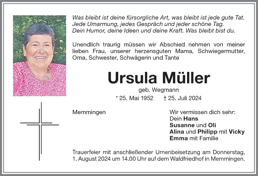 Traueranzeige von Ursula Müller von Memminger Zeitung