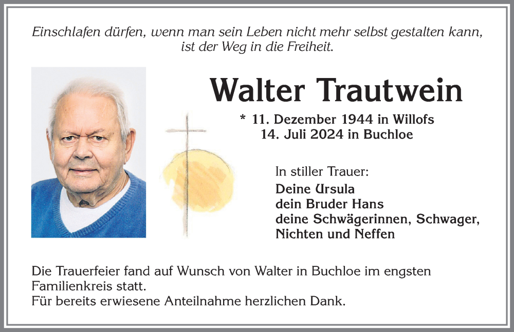 Traueranzeige von Walter Trautwein von Allgäuer Zeitung, Kaufbeuren/Buchloe