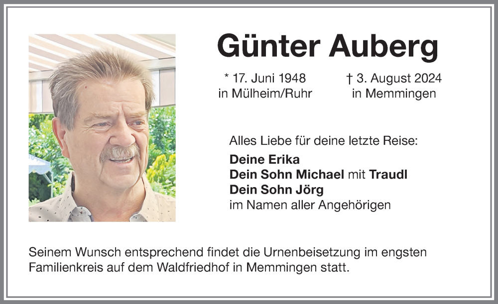 Traueranzeige von Günter Auberg von Memminger Zeitung