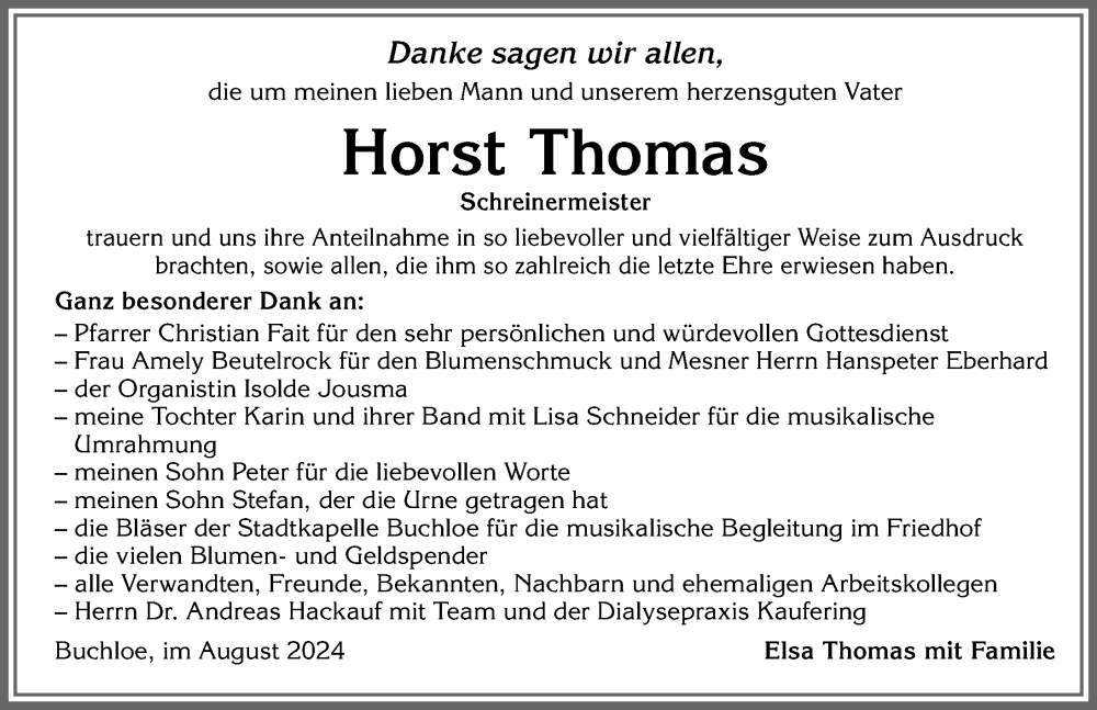 Traueranzeige von Horst Thomas von Allgäuer Zeitung, Kaufbeuren/Buchloe