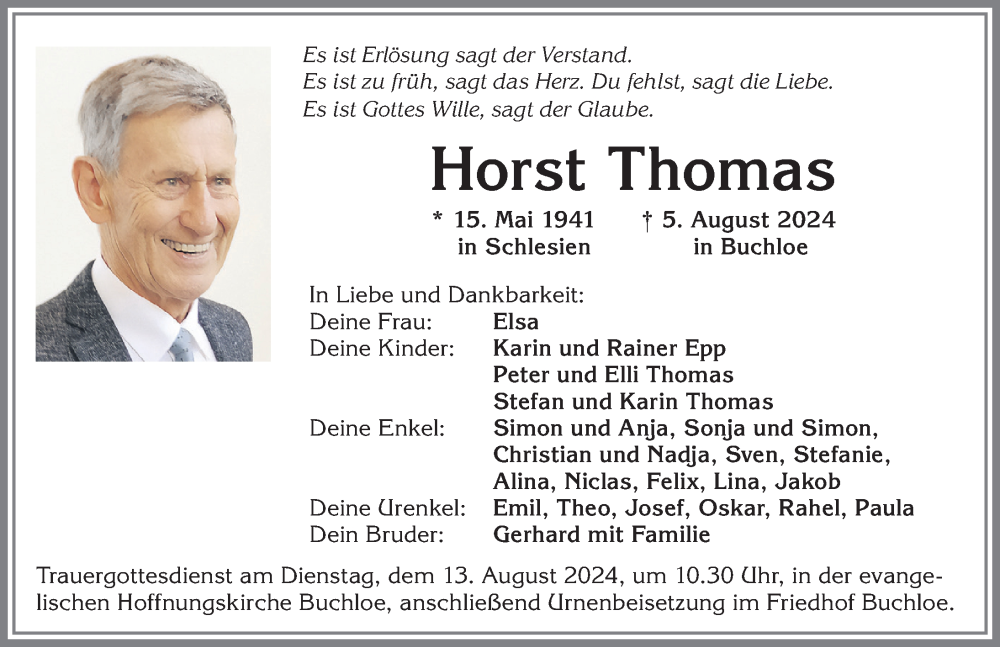 Traueranzeige von Horst Thomas von Allgäuer Zeitung, Kaufbeuren/Buchloe