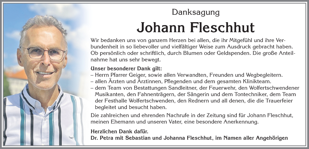 Traueranzeige von Johann Fleschhut von Mindelheimer Zeitung, Augsburger Allgemeine