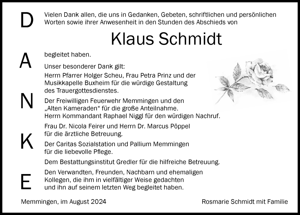 Traueranzeige von Klaus Schmidt von Memminger Zeitung