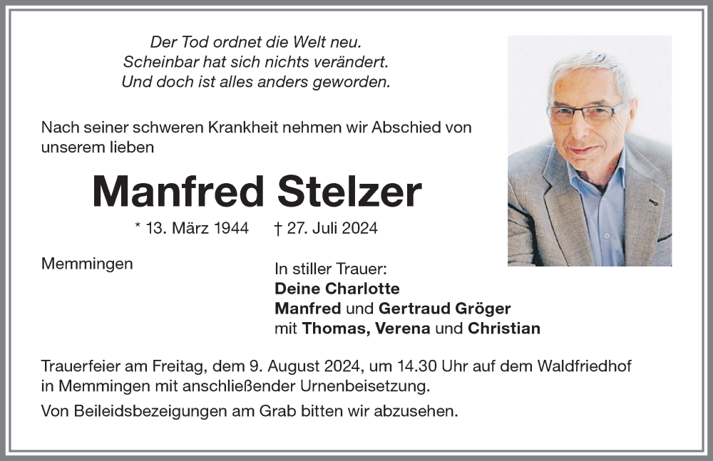 Traueranzeige von Manfred Stelzer von Memminger Zeitung