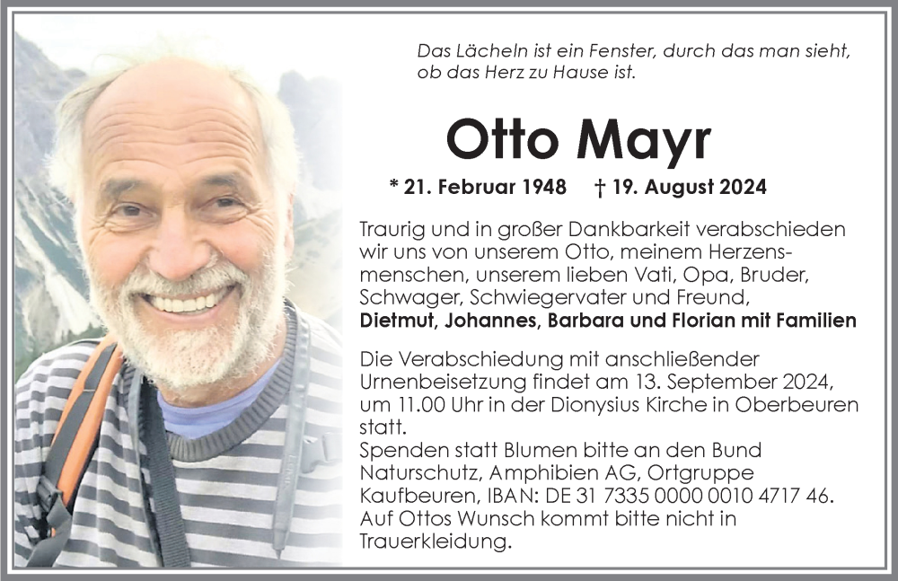 Traueranzeige von Otto Mayr von Allgäuer Zeitung, Kaufbeuren/Buchloe