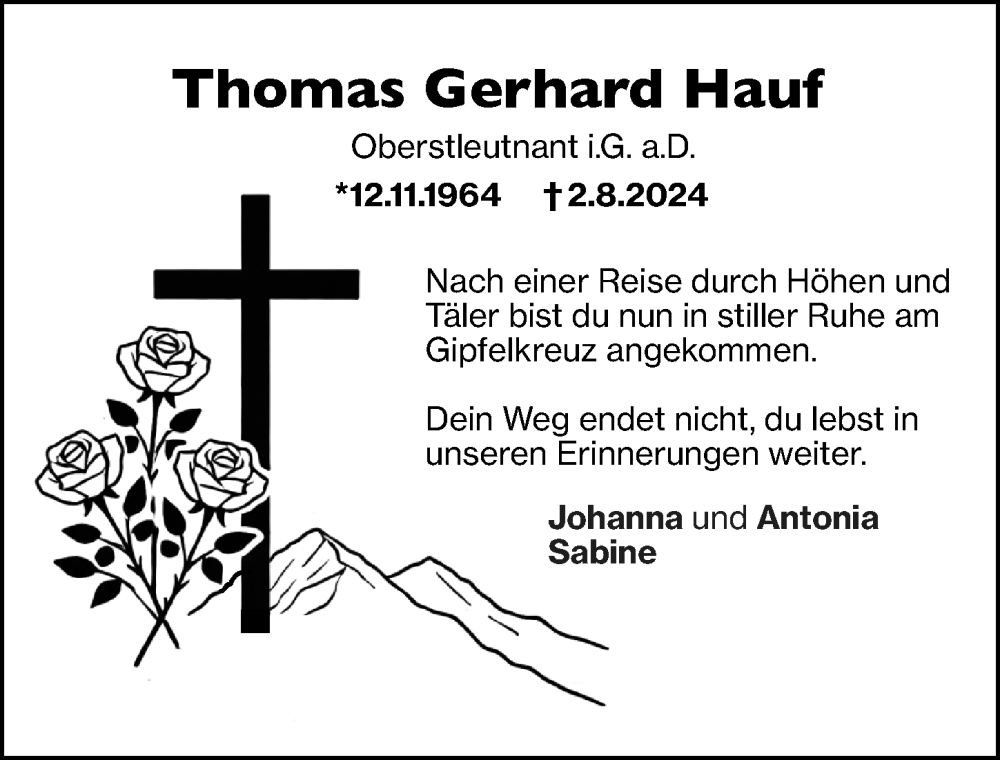 Traueranzeige von Thomas Gerhard Hauf von Allgäuer Anzeigeblatt