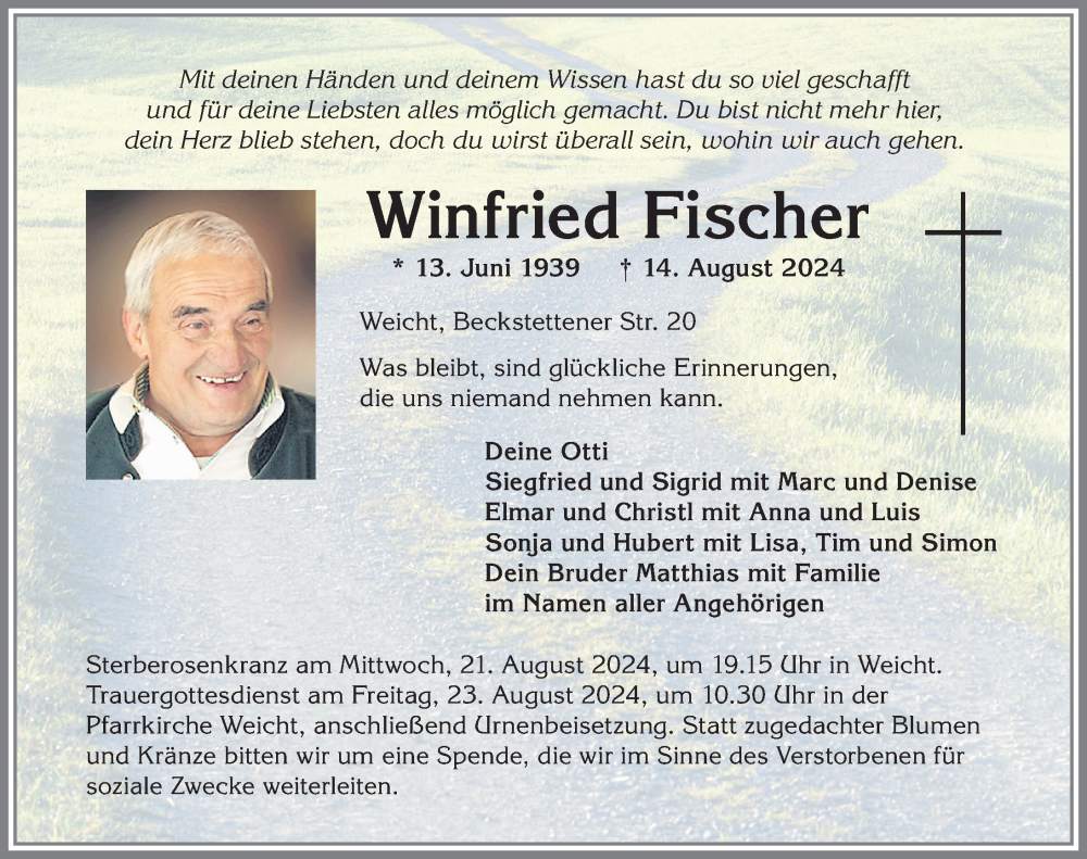 Traueranzeige von Winfried Fischer von Mindelheimer Zeitung, Augsburger Allgemeine