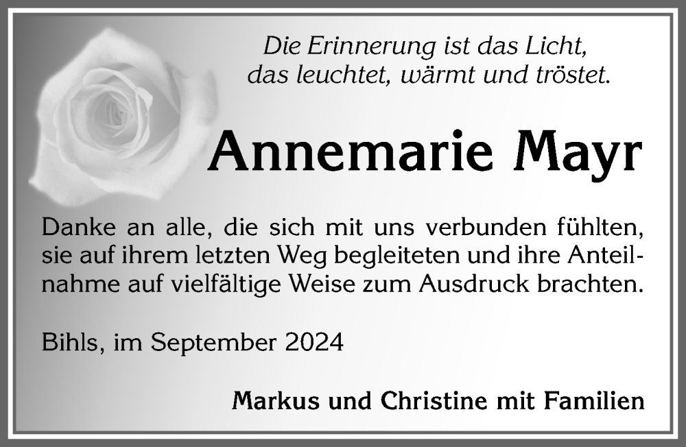 Traueranzeige von Annemarie Mayr von Allgäuer Zeitung,Kempten