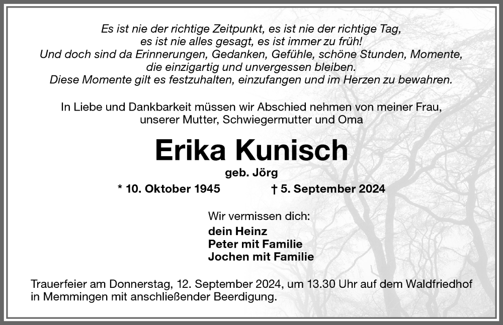 Traueranzeige von Erika Kunisch von Memminger Zeitung