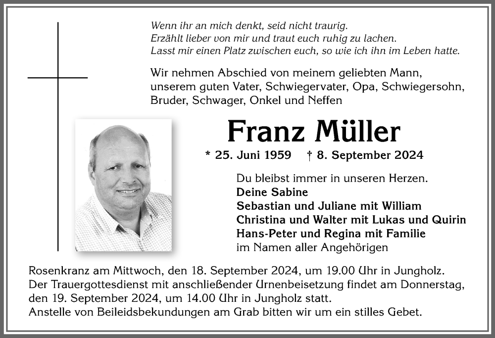 Traueranzeige von Franz Müller von Allgäuer Anzeigeblatt