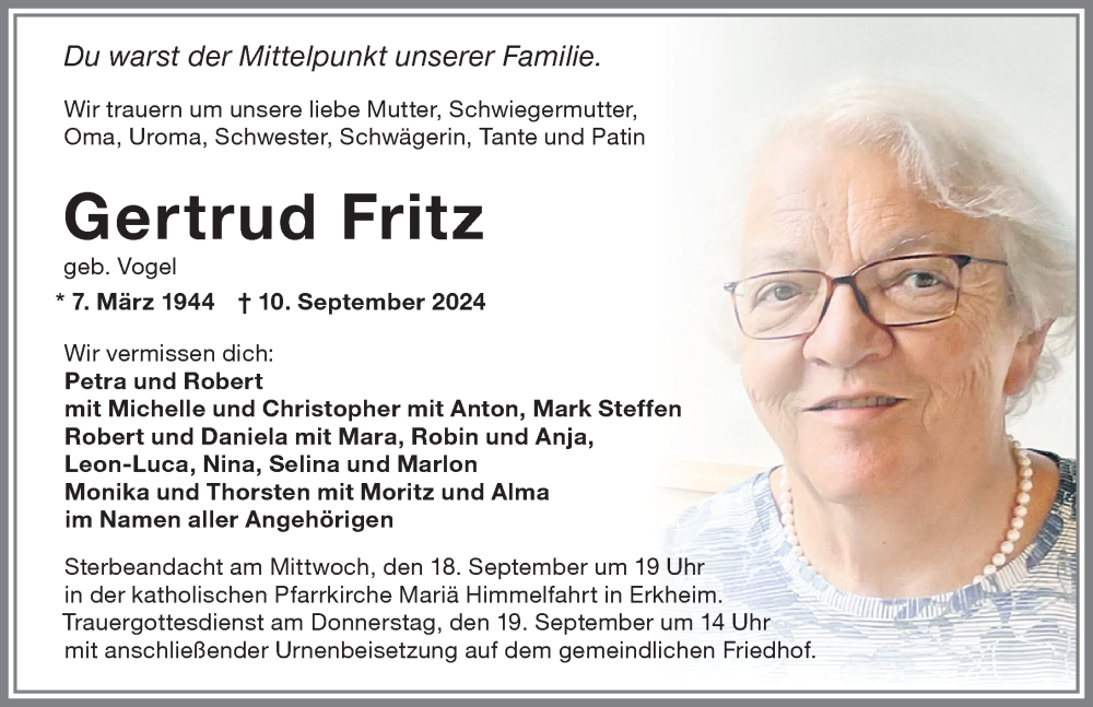 Traueranzeige von Gertrud Fritz von Memminger Zeitung